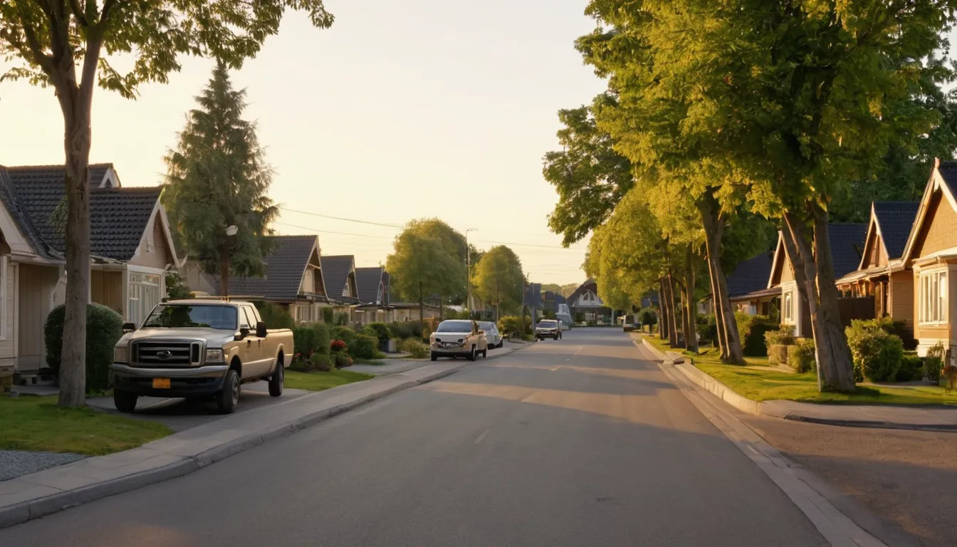 A neighborhood street in the Waukegan area lined with mature trees